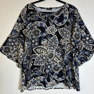 IZURIA‎ Women's Paisley Floral Tulip-Sleeve Crewneck Top Sz 3 XL
